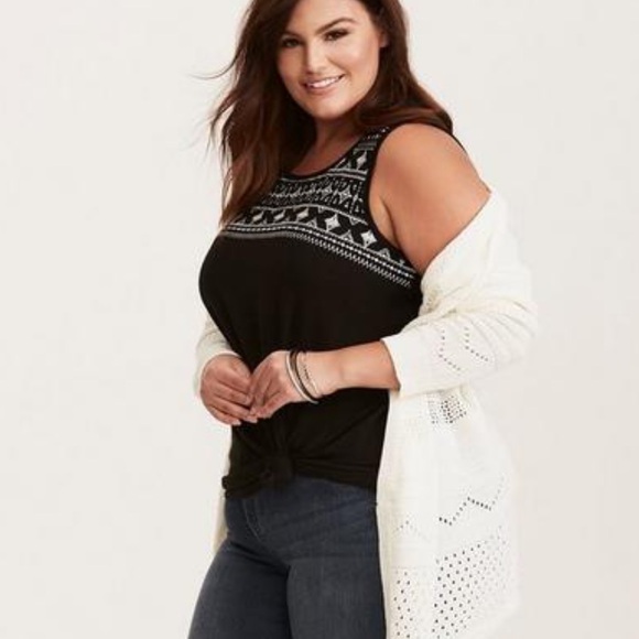 torrid Tops - Torrid Super Soft Black Knit Embroidered Tank Top Size 1X